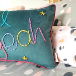 Hell Yeah Embroidered Teal Velvet Cushion - thumbnail 2