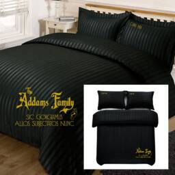 Black Satin Stripe Addams Gold Moto Bedding Duvet Cover & Pillowcases