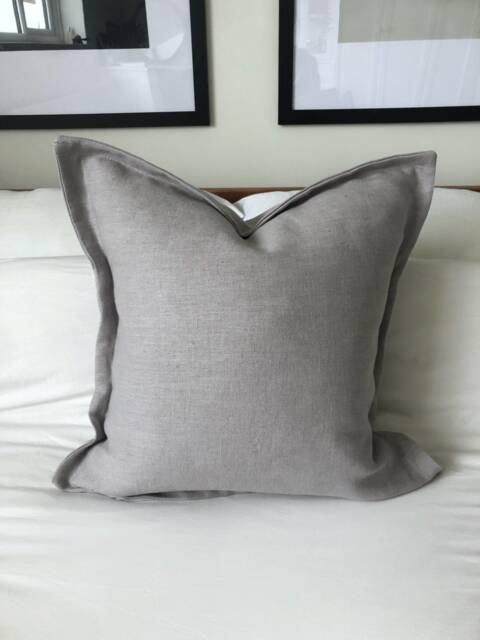 Light Grey Linen Cushion Cover, French Vintage Style, Oxford Edging - image 1