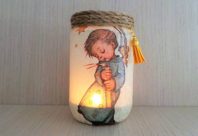 Angel Lantern Jar Night Light Decoupage On Glass - image 1