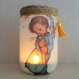 Angel Lantern Jar Night Light Decoupage On Glass - thumbnail 3