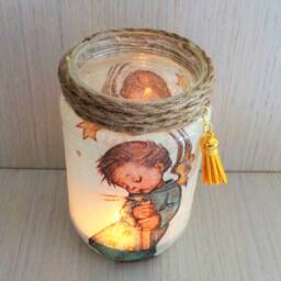 Angel Lantern Jar Night Light Decoupage On Glass - thumbnail 4