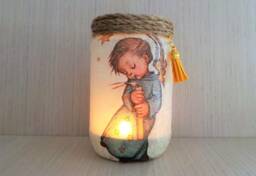 Angel Lantern Jar Night Light Decoupage On Glass