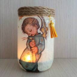 Angel Lantern Jar Night Light Decoupage On Glass - thumbnail 2