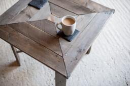 Reclaimed Wood Square Coffee Or Lamp Table. Hand Made Rustic Pattern Design
