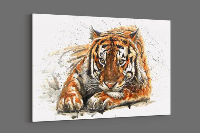 Bengal Tiger Painting, Splash Effect. Big Cat, Animal Watercolour Canvas Picture Print. Landscape. Gift, Birthday - image 1