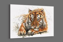 Bengal Tiger Painting, Splash Effect. Big Cat, Animal Watercolour Canvas Picture Print. Landscape. Gift, Birthday - thumbnail 1