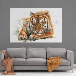 Bengal Tiger Painting, Splash Effect. Big Cat, Animal Watercolour Canvas Picture Print. Landscape. Gift, Birthday - thumbnail 2
