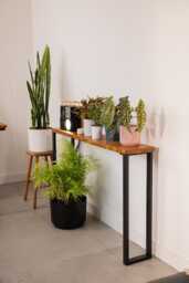 Radiator Shelf. Wooden Console Table For Narrow Hallway. Rustic Handmade To Order With Steel Legs & Solid Wood. Custom Sizes & Finishes - thumbnail 1