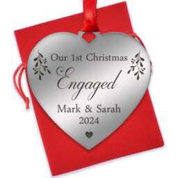 Our 1st Christmas Engaged, Engagement Gift For Fiance, Personalised Engaged Couple Ornament, First With Red Bag - thumbnail 3