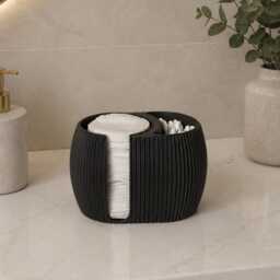 Ribbed Bathroom Organizer Minimalist - Toothbrush Holder Stand Modern Vanity Storage Japandi Neutral Decor Countertop Sink - thumbnail 3