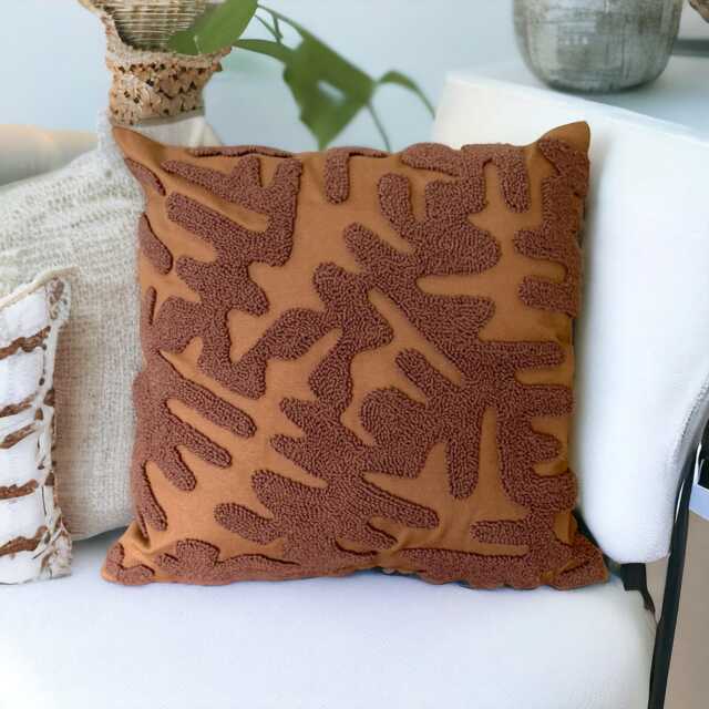 Brown Hand Tufted Pillow Cover Psychedelic Embroidered Cushion - 45x45 cm - image 1