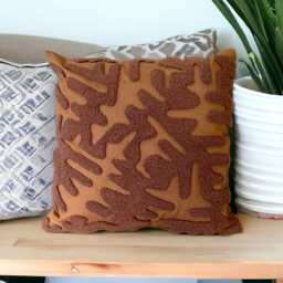 Brown Hand Tufted Pillow Cover Psychedelic Embroidered Cushion - 45x45 cm - thumbnail 3