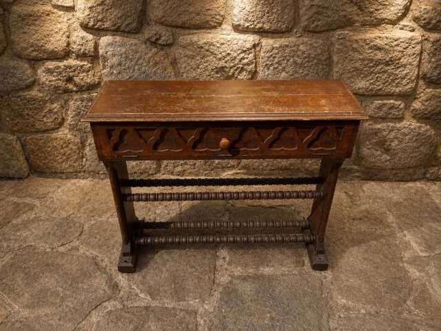 Antique Oak Gothic Revival Writing Table - Victorian Barley Twist Console Desk - image 1
