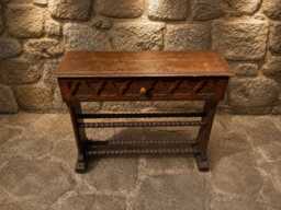 Antique Oak Gothic Revival Writing Table - Victorian Barley Twist Console Desk - thumbnail 1