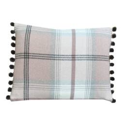 Handmade Balmoral Tartan Plaid Cushion Cover Blush Pink Pom Trim - thumbnail 2