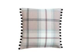 Handmade Balmoral Tartan Plaid Cushion Cover Blush Pink Pom Trim - thumbnail 1