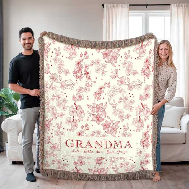 Custom Grandma Blanket, Personalized Woven Blanket For Grandmother, Nana Throw, Grandma Floral Blanket, Gift Grandma, Christmas Gift - image 1