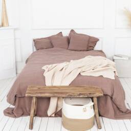 Linen Duvet Cover Set & 2 Pillow Cases Softened Linen Bedding in Autumn Brown With Zipper Closure Valentines Day Gift - thumbnail 2