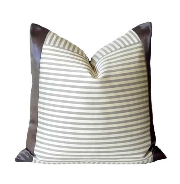 Gray Striped Silk Pillow Cover - Panel Glossy Mink Pinstripe Toss Pillows - image 1