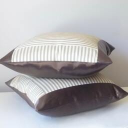Gray Striped Silk Pillow Cover - Panel Glossy Mink Pinstripe Toss Pillows - thumbnail 3