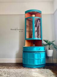 Tall Mid Century Modern Luxury Corner Drinks Cabinet By Nathan - Vintage Cocktail Display Unit, With Lighting - thumbnail 1