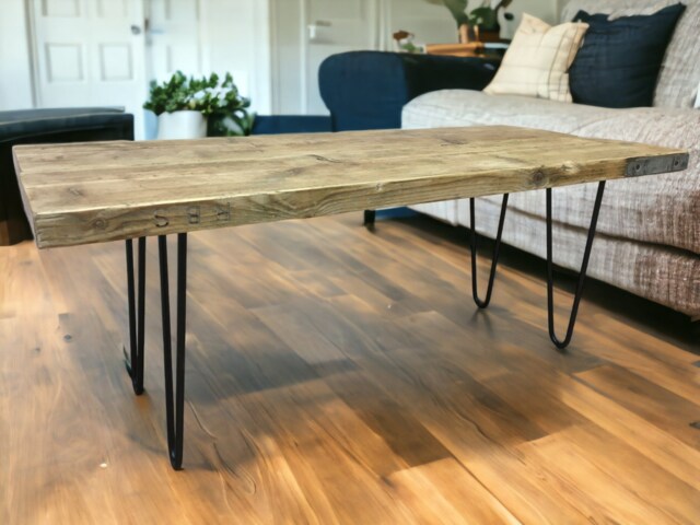 Scaffold Board Coffee Table With Hairpin Legs Using Reclaimed Materials - The Romsey - image 1