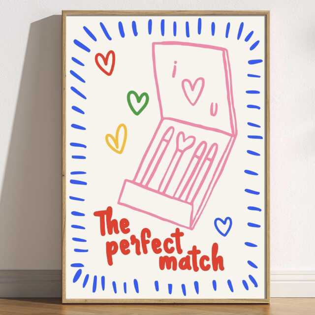 Retro Matchbook Art Print I Heart U Romantic Illustration - image 1