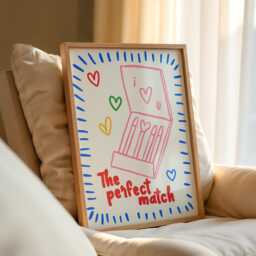 Retro Matchbook Art Print I Heart U Romantic Illustration - thumbnail 3