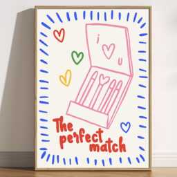Retro Matchbook Art Print I Heart U Romantic Illustration - thumbnail 1