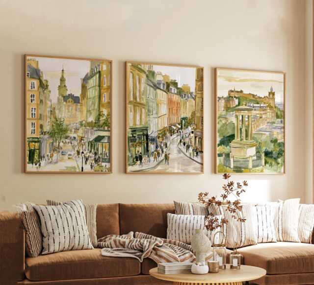 Set Of 3 Edinburgh Posters, Scottish City Wall Art, Travel Print Set, Modern Architecture Artwork, Urban Home Decor, UK Landscape Style - image 1