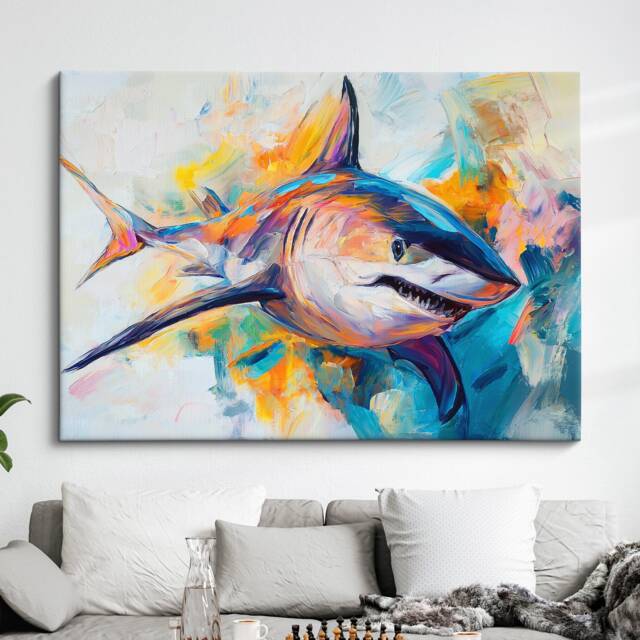 Shark Abstract Oil Painting Framed Print & Canvas Large Sizes Wall Art Poster Animal Home Decor Interior Gift Idea - image 1