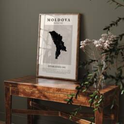 Moldova Map Vintage Abstract Wall Art Print Picasso + Matisse Inspired Travel Poster - thumbnail 1