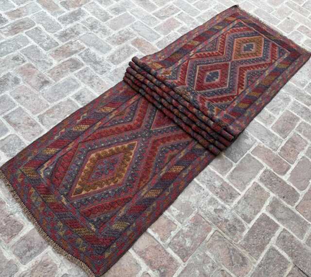2'11x13'11 Wool Runner Rug - Extra Long Hand-Knotted Afghan Baluchi Carpet Contemporary Geometric Design Giftable - image 1