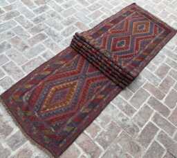 2'11x13'11 Wool Runner Rug - Extra Long Hand-Knotted Afghan Baluchi Carpet Contemporary Geometric Design Giftable - thumbnail 1