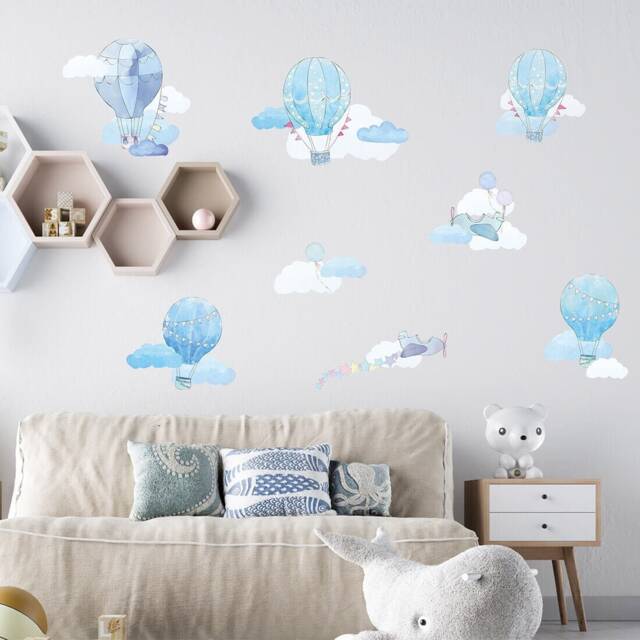 Balloons Wall Decal/Kids Decor Nursery Decals Hot Air Balloon Blue Vinyl Decal - image 1