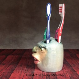 Toothbrush/Needle Holder -Ready To Ship - Wheel Thrown, Hand Altered & Sculpted Holder For Your Toothbrushes Or Crafting Supplies. How Cool - thumbnail 3