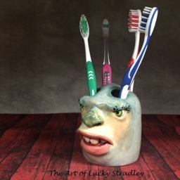 Toothbrush/Needle Holder -Ready To Ship - Wheel Thrown, Hand Altered & Sculpted Holder For Your Toothbrushes Or Crafting Supplies. How Cool - thumbnail 2