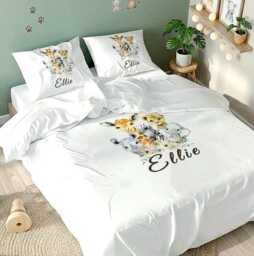 Personalised Safari Animals Kids Bedding Set, Custom Toddler Duvet Cover, Nursery Giraffe Elephant Lion - thumbnail 1
