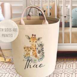 Personalised Safari Animals Kids Bedding Set, Custom Toddler Duvet Cover, Nursery Giraffe Elephant Lion - thumbnail 2