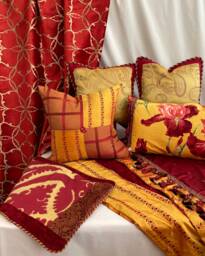 Bohemian Red Gold Silk Velvet Bedding Set With Decorative Pillows