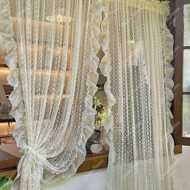 Embroidered Lace Sheer Curtains, Elegant Floral Drapes For Living Room, Bedroom - image 1