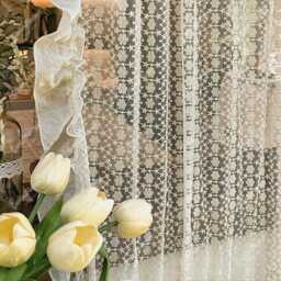 Embroidered Lace Sheer Curtains, Elegant Floral Drapes For Living Room, Bedroom - thumbnail 2