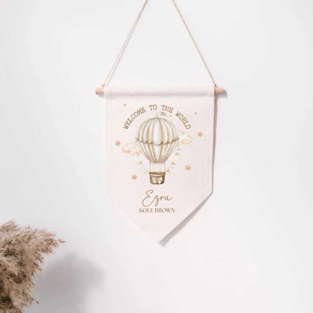 Personalised Linen Flag - Custom Kids Bedroom Wall Decor Birthday Gift For Boy Girl New Baby Nursery Parents - image 1