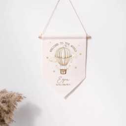 Personalised Linen Flag - Custom Kids Bedroom Wall Decor Birthday Gift For Boy Girl New Baby Nursery Parents - thumbnail 1