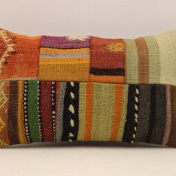 Vintage Turkish Kilim Lumbar Pillow Cover, Boho Cushion - 12x20 In - thumbnail 2