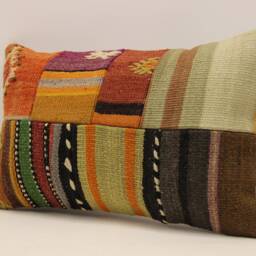 Vintage Turkish Kilim Lumbar Pillow Cover, Boho Cushion - 12x20 In - thumbnail 3