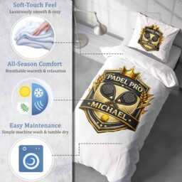 Padel Pro Single Duvet Cover Custom Name Colour Player Personalised Bedding Sports Fan Racket Bedroom Funny Decor Gift Present - thumbnail 2