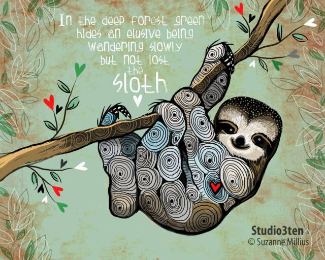 Sloth, Sloth Art, Sloth Print, Painting, Illustration, Gift For Lover, Gift, Bag, Artwork, Tote - image 1