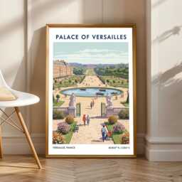 Vintage Palace Of Versailles Poster French Garden Travel Art - thumbnail 1